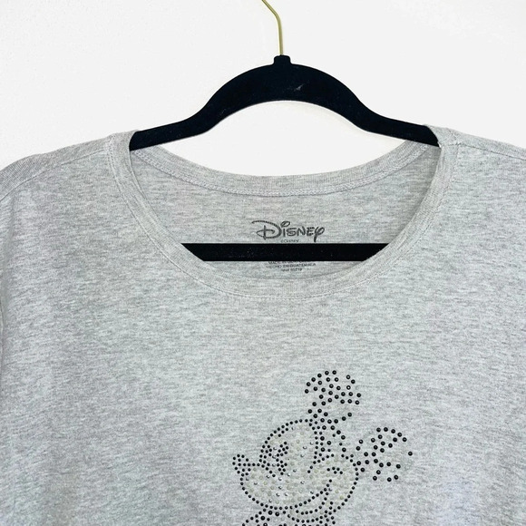 Disney Light Gray Embellished Rhinestone Mickey Mouse Graphic Tee 2X Women’s - Picture 2 of 10